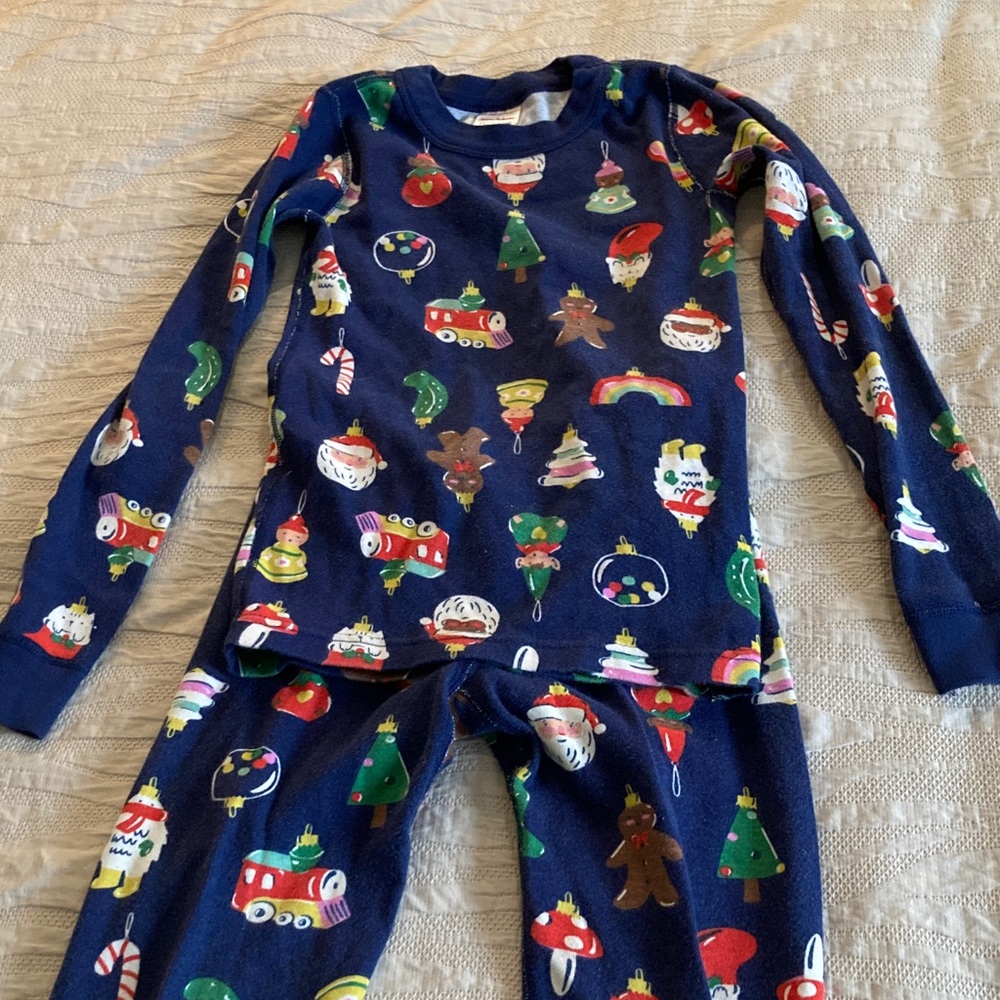 Hanna Andersson Kids Pajama Set - Blue with Holiday Motifs